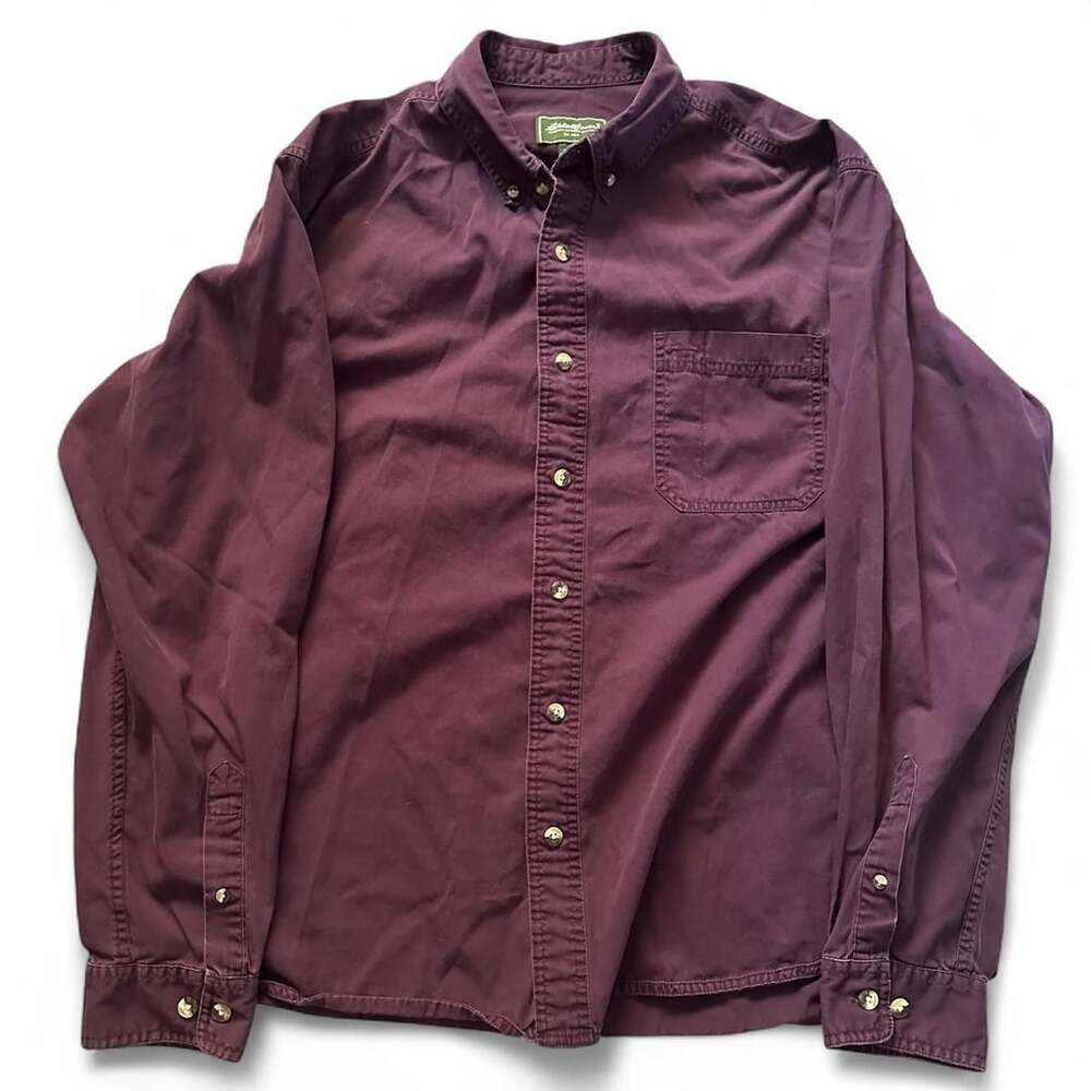 Eddie Bauer Long Sleeve Button Up Shirt Size XL Burgundy Cotton